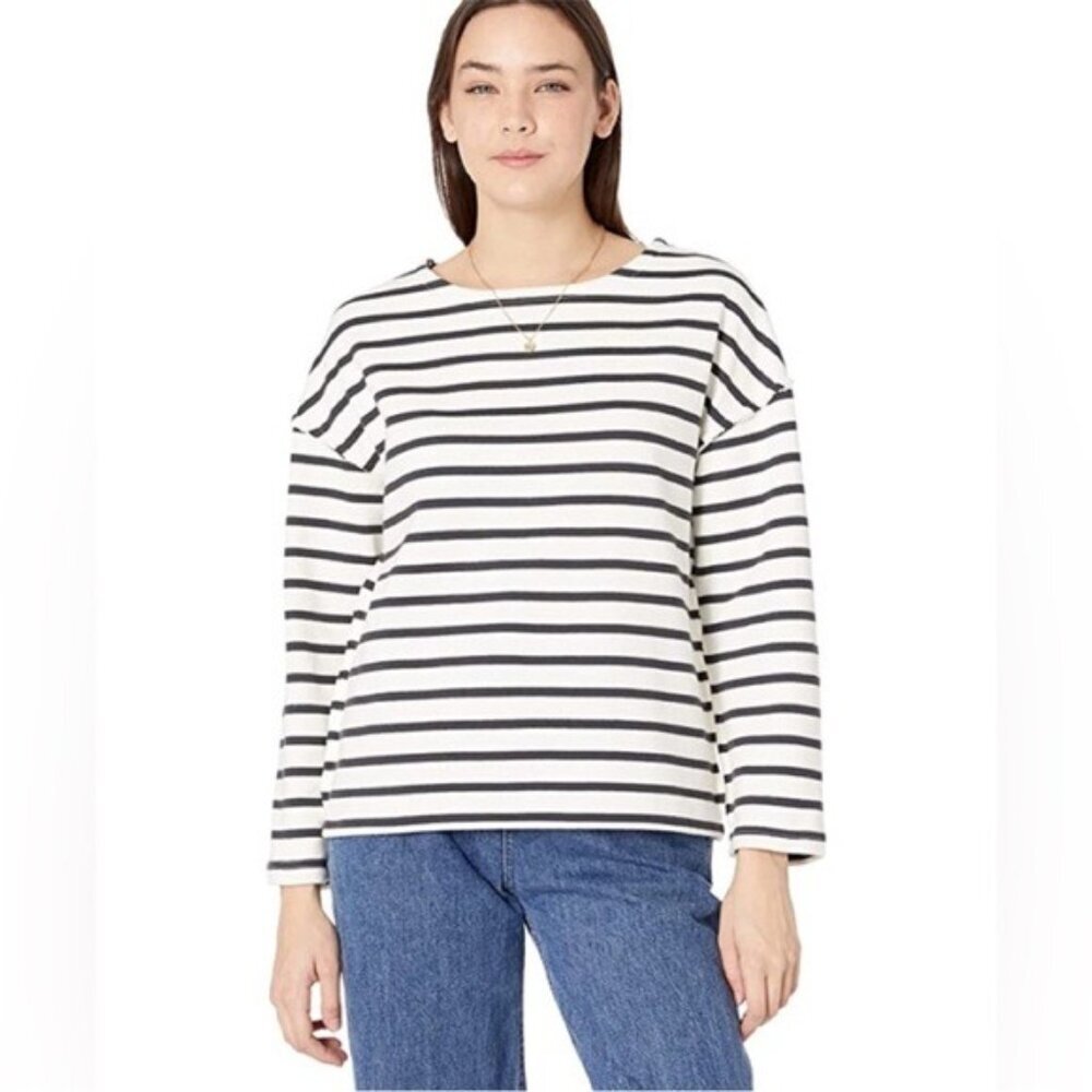 Madewell Luxe Long-Sleeve Tee Casler Stripe White Navy Women’s Sz Small